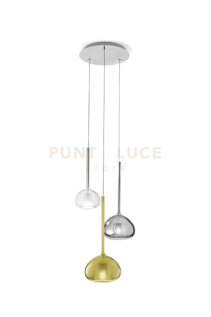 BEBA LAMPADARIO A SOSPENSIONE TONDO 3 LUCI VETRI PICCOLI TRASPARENTE , CROMO, ORO ATTACCO G9 D.15CM