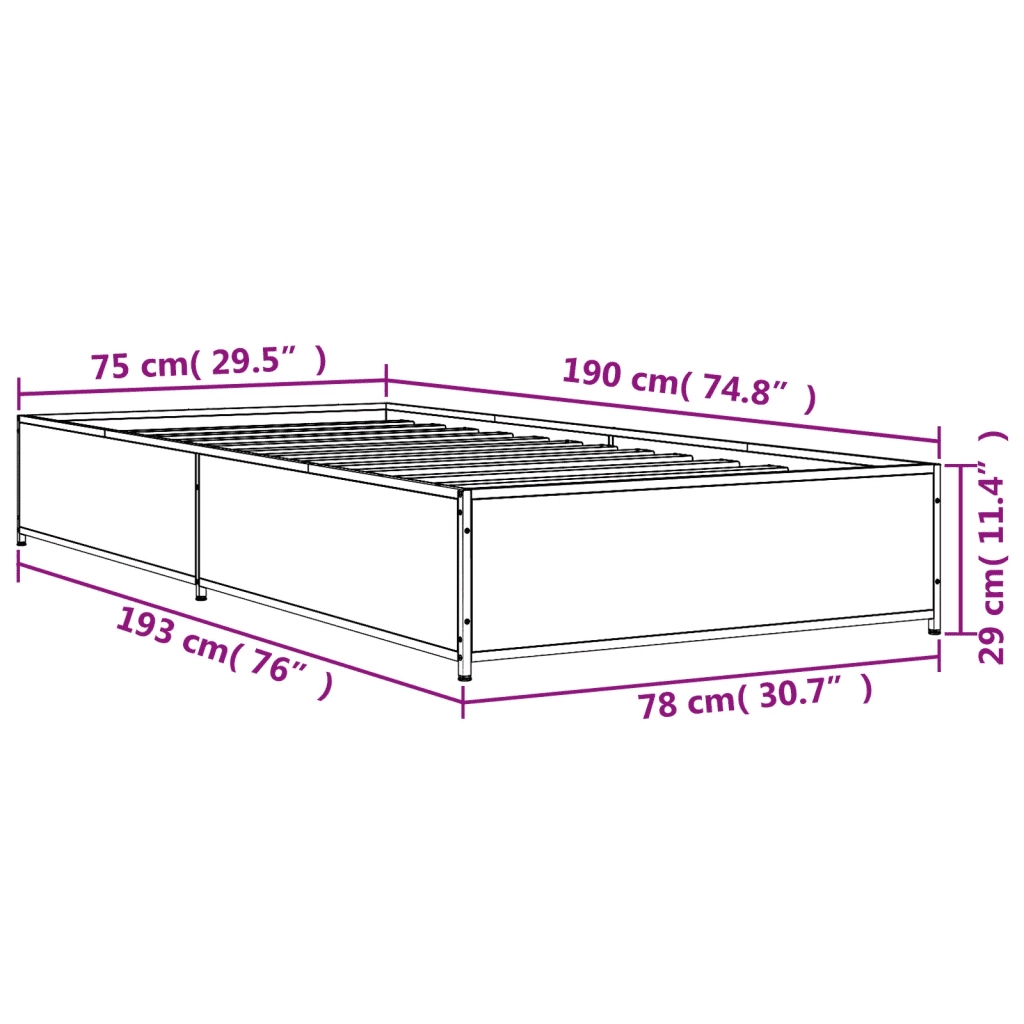 Giroletto-Struttura Letto Grigio Sonoma 75x190cm in Legno Multistrato e Metallo 194798