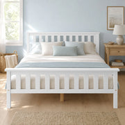 Letto matrimoniale 140 x 200 cm in legno massello di pino, struttura con doghe, bianco