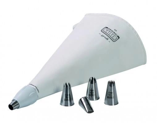 Kaiser 2300666150 Profi Spritzbeutel-Set 7 pezzi con 5 beccucci in acciaio inox adattatore incluso colore Bianco