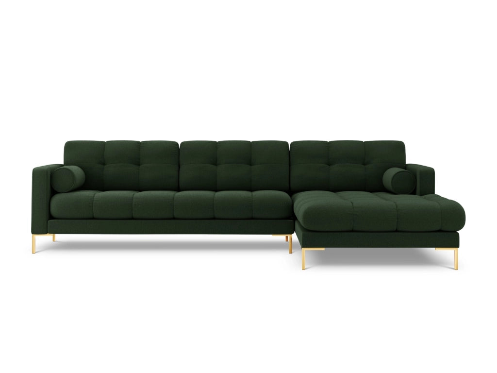 Cosmopolitan Design - Divano angolare destro "Bali" 5 posti in tessuto strutturato verde scuro 
