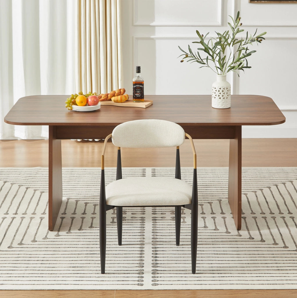 Set 2 Sedie da Pranzo con Cuscini Beige e Struttura in Metallo Nero e Oro