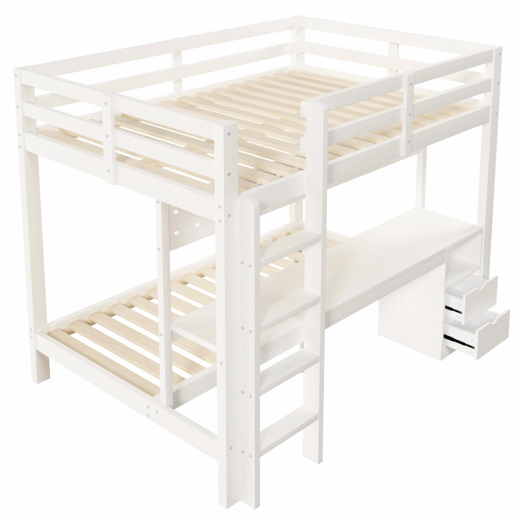 Letto a castello con scrivania, cassetti e luce LED 140x200/90x200