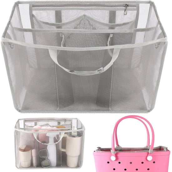 Organizzatore di spiaggia XL - Tas di distribuzione portatile - Materiale nylon leggero - 47,5 x 31 x 23 cm - Compatibile con Bogg Bag - Grigio - Tas di organizzazione