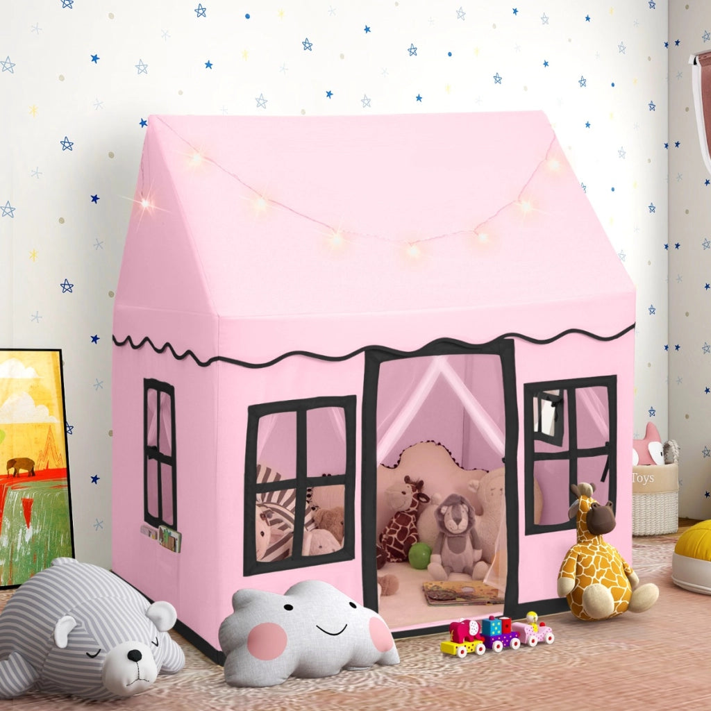 Tenda da gioco per bambini con luci a stella tappetino in velluto lavabile, Casetta per interni ed esterni Rosa-Tende e Casette per bambini
