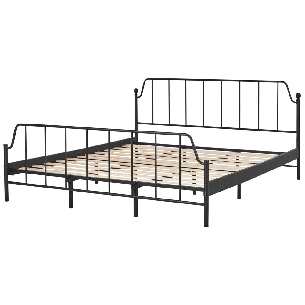 Letto matrimoniale con rete a doghe in legno di pioppo e struttura metallo nero 180 x 200 cm Camera da letto minimalista industriale