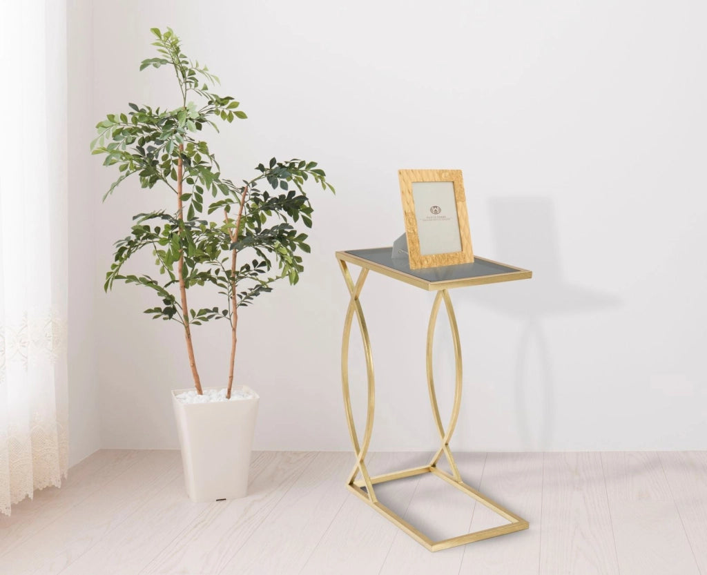 Tavolinetto da Divano Glam 45,5x25,5x60 cm in Ferro e Vetro Nero e Oro