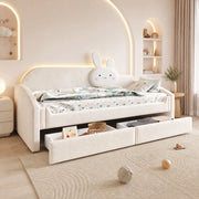 DESMIU Letto bambino 90 × 200 cm con LED, 2 cassetti, senza materasso, in velluto, beige