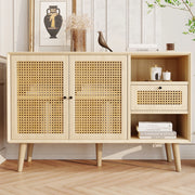 OKWISH Credenza Retrò con 1 Cassetto e 2 Ante Magnetiche, Ripiani Regolabili, per Soggiorno o Sala da Pranzo, 120×40×80 cm