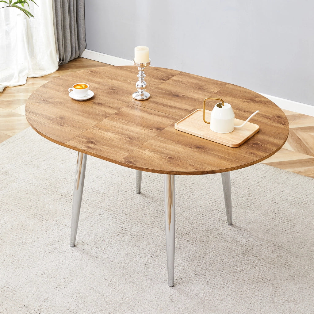Tavolo da pranzo allungabile rotondo con piano estensibile e gambe in metallo per sala da pranzo in MDF color legno