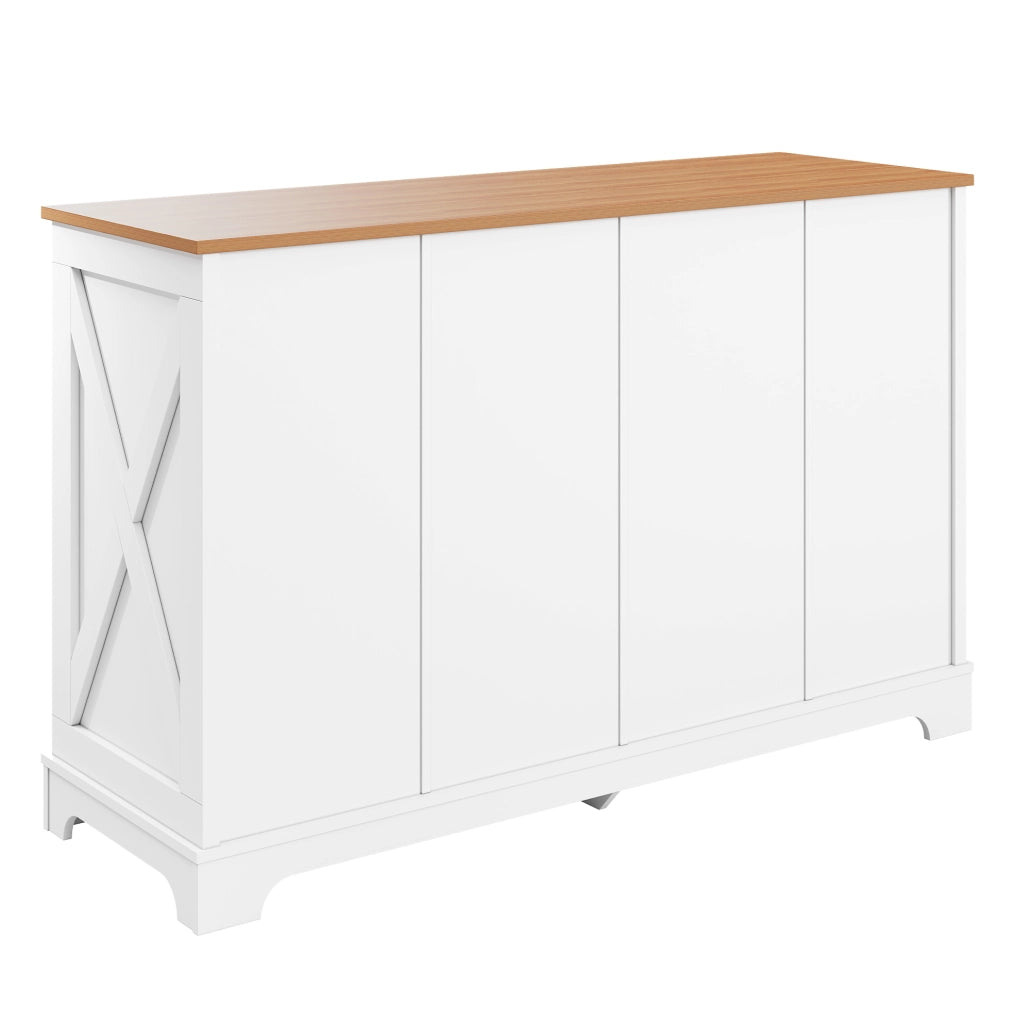 Sideboard 120x40x76 cm con 6 cassetti; motivo rustico; in MDF e truciolato; bianco e naturale