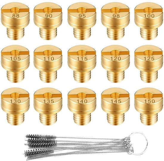 Kit di Spremitore di Carburatore - Adatto per Mikuni VM22/VM24/VM26/VM30 - 15 Pezzi - Compreso Spazzola di Pulizia - Dimensioni 8mm x 7mm x 3mm