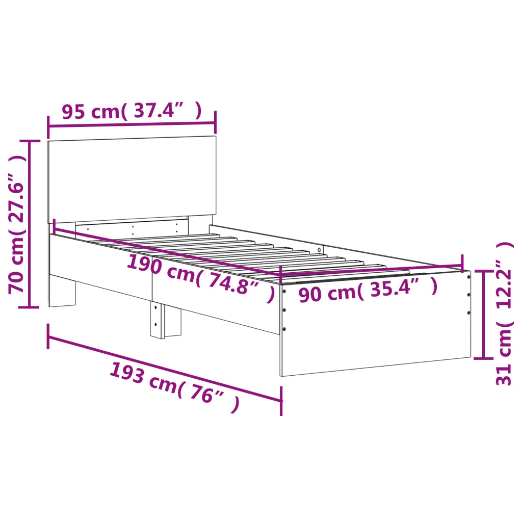 Giroletto con Testiera Grigio Sonoma 90x190cm Legno Multistrato 838657