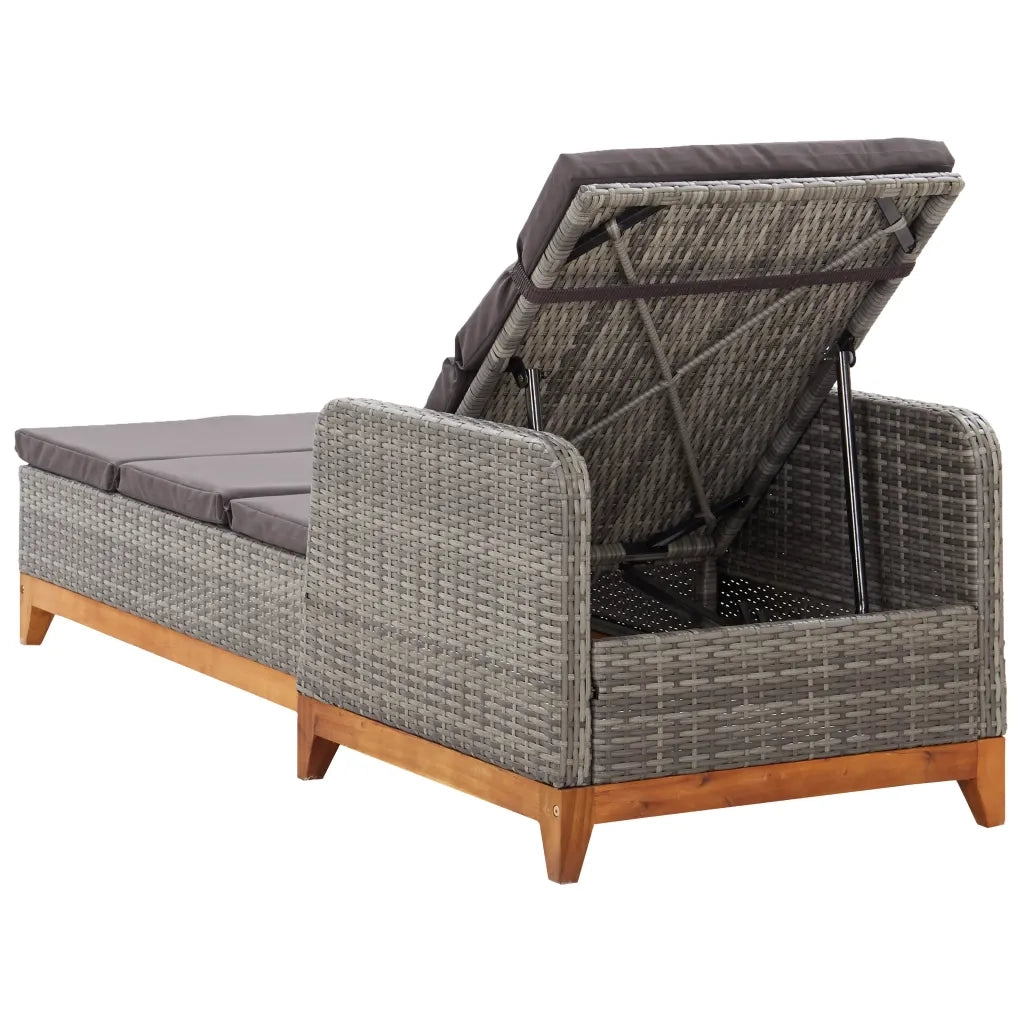 Lettino Prendisole Polyrattan e Legno Massello di Acacia Grigio 46013