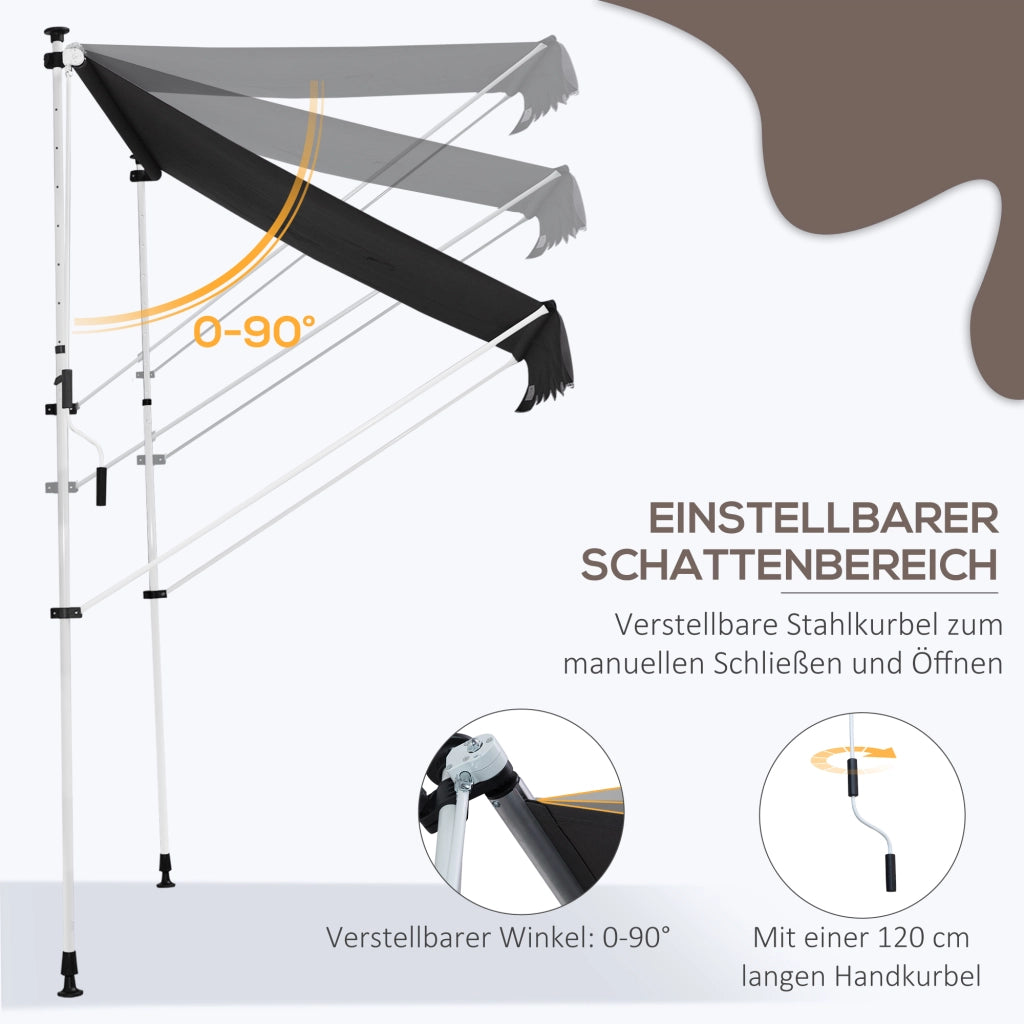Tenda a braccio pieghevole Altezza regolabile 200x150cm Alluminio grigio per balcone e terrazza