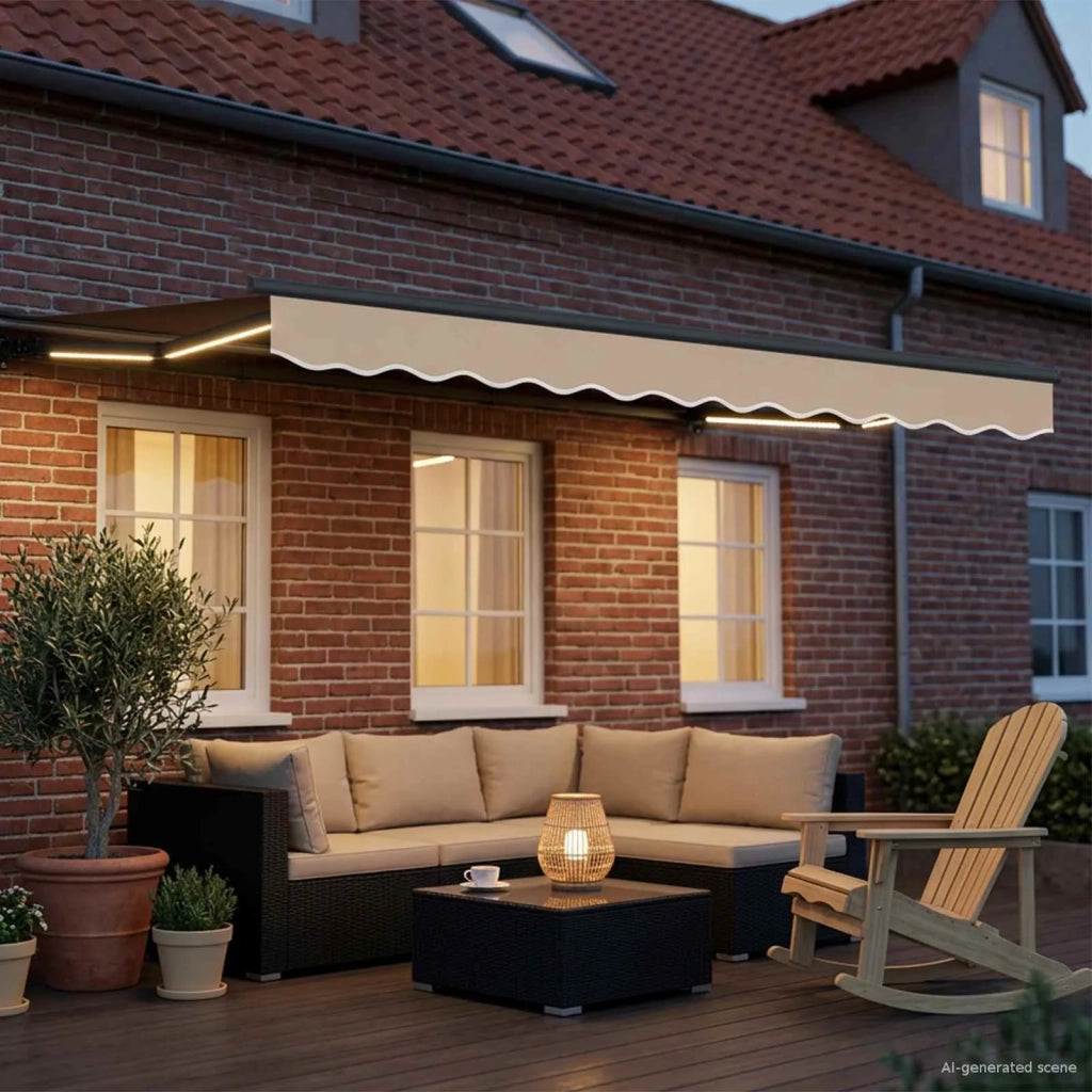 Cornice per Tenda Manuale con LED Beige e Antracite 3,5 x 2,5 m