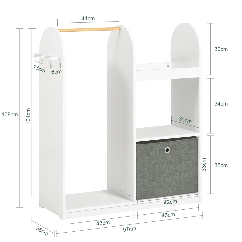 Mobile per Bambini con Appendiabiti, Giardaroba per Bambini con scatole, Armadio per bambini con 3 ganci, KMB40-W SoBuy