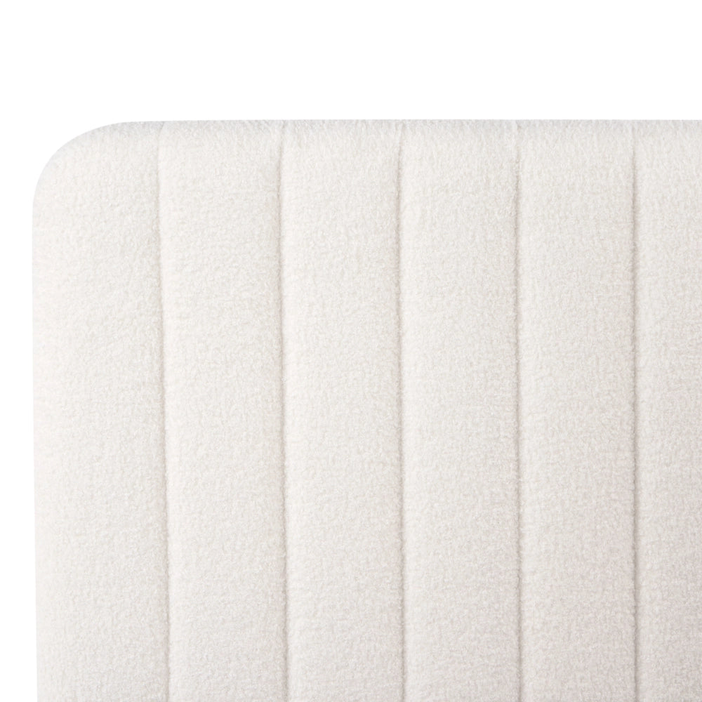 Letto matrimoniale con contenitore imbottito Boucle tessuto bianco 120 x 200 cm con testiera e pediera contenitore sollevabile
