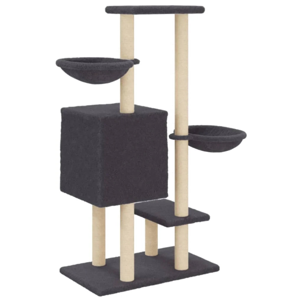 Tiragraffi per gatti torre per arrampicata giocattolo piattaforma per arrampicata con tiragraffi in sisal scuro 117 cm grigio 02_0022647
