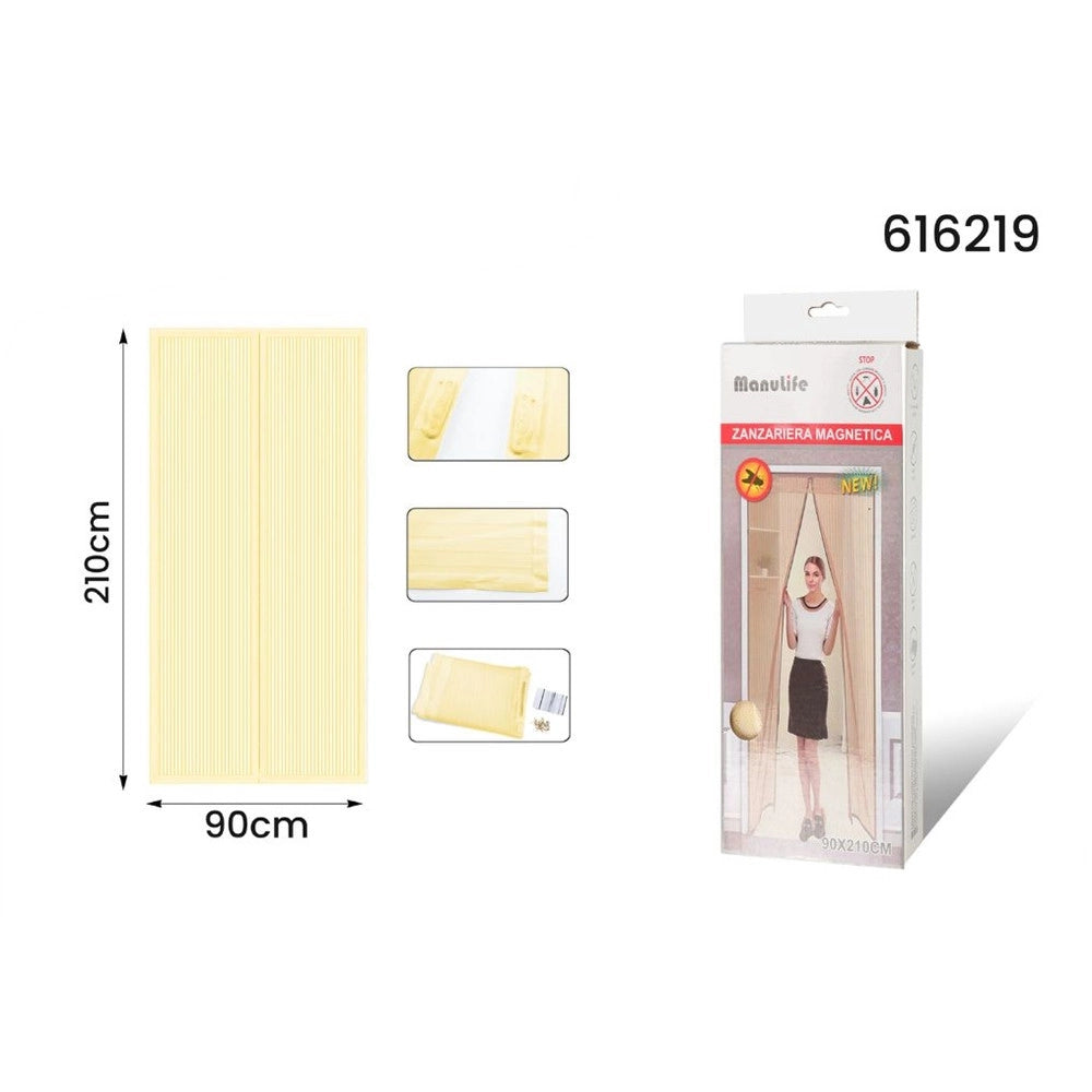 Trade Shop - Zanzariera Magnetica Per Porte Da 90x210 Cm Beige Per Proteggere Da Insetti Zanzare 616219 -