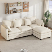 Divano angolare a L con chaise longue mobile, 3 posti, in tessuto chenille beige, 212¡Á150¡Á90 cm