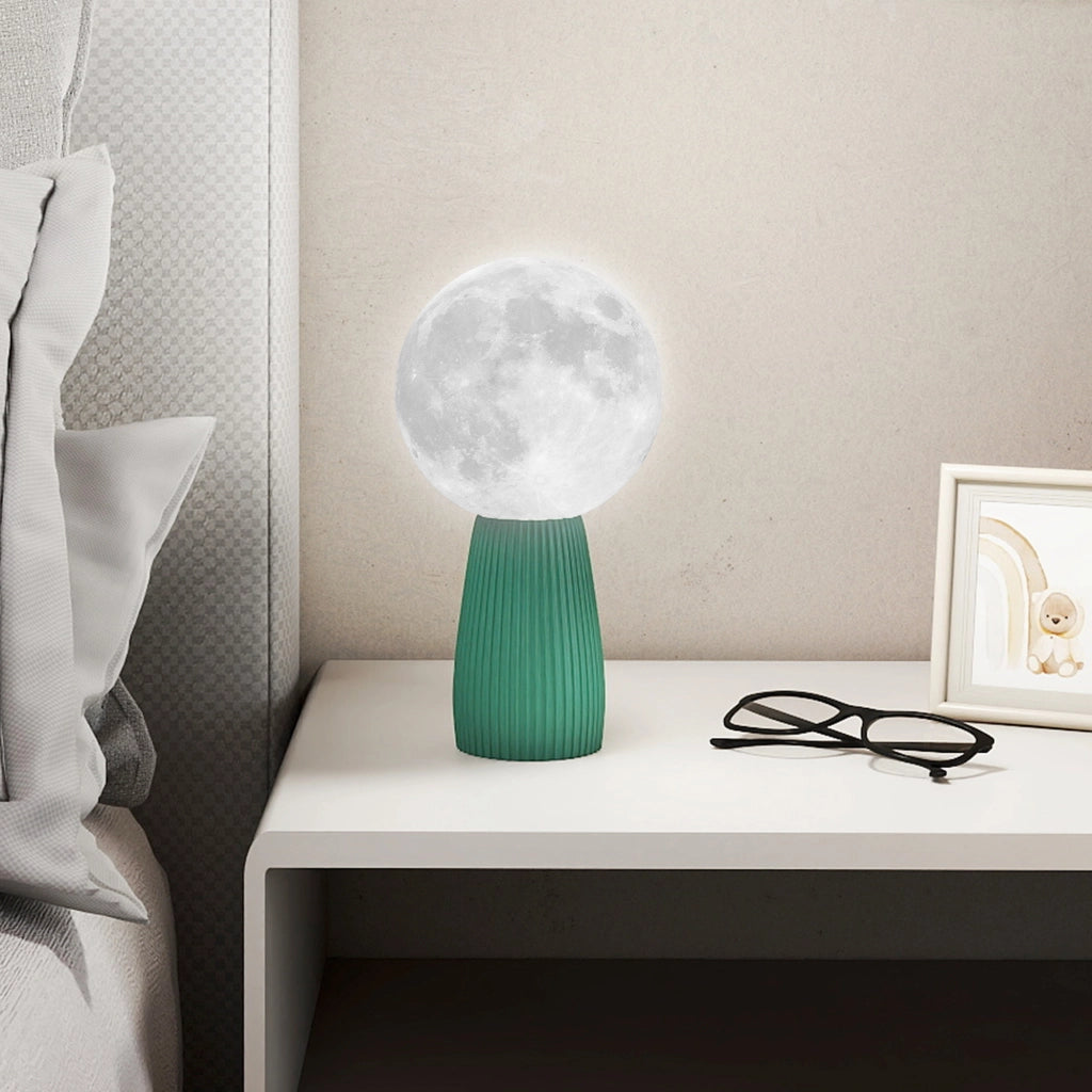 Lampada da Tavolo a Forma di Luna ¨C zephmum ¨C Bianco e Verde Scuro, ABS, ?15x28 cm