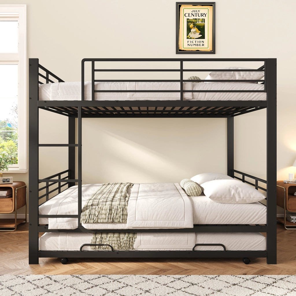 Castello in metallo 140x200 con letto estraibile; sponde e scala; per bambini; nero