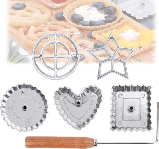 Set di forme a waffle a forma di cuore - 6 pezzi - Forma tradizionale di pasta con manico - Forma per waffle - Forma per caramelle in alluminio - Stampo per torte per biscotti