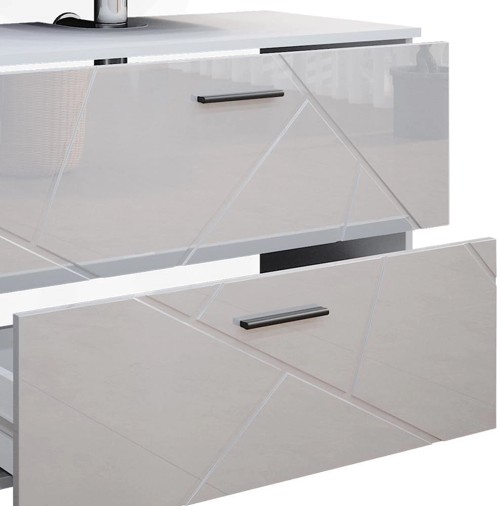 Set mobili bagno Irma, Bianco lucido, 80 cm, composto da mobile sottolavabo, specchiera e mobile medio