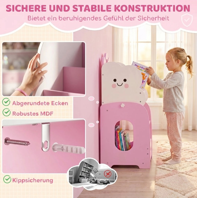 Libreria modulare per bambini 3 in 1 rosa in MDF