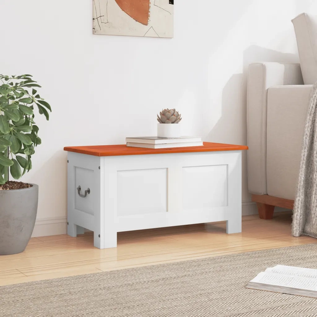 Cassapanca con Coperchio Marrone e Bianco Legno Massello Acacia CFW1087291