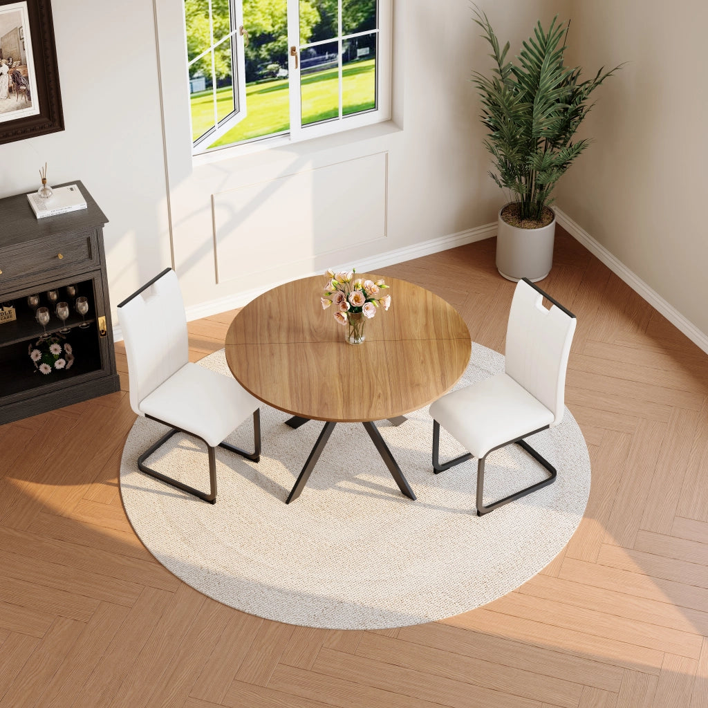 Set Tavolo Rotondo da Pranzo e 2 Sedie ¨C Xylo ¨C Similpelle Bianco, Telaio in Metallo
