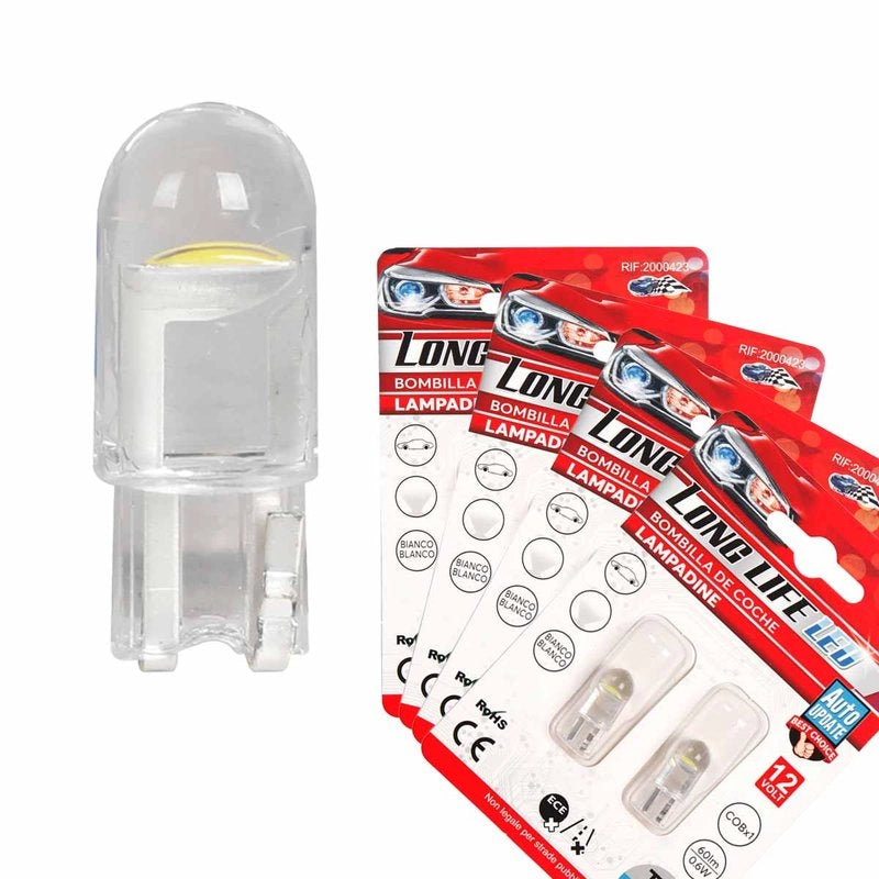 8 Pezzi Lampada Led T10 W5W 1 COB 12V 0.6W 60lm Bianco Freddo 6500K 23mm