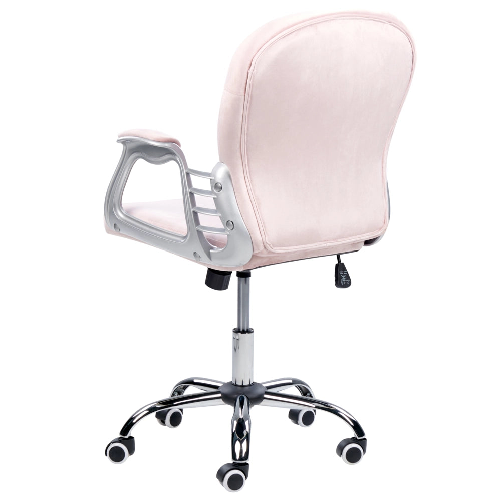 Sedia da ufficio in velluto rosa con cristalli e altezza regolabile e schienale trapuntato stile retrò moderno