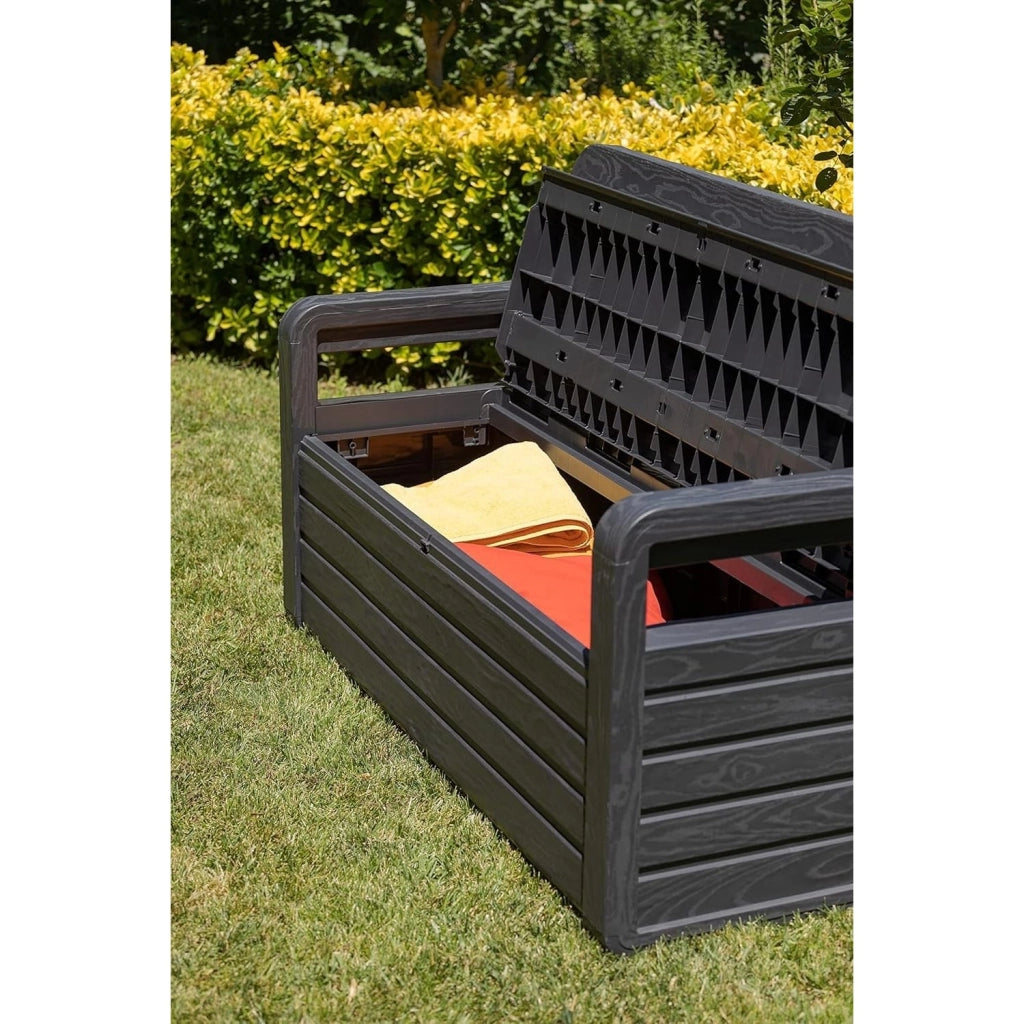 Cassapanca da Esterno Antracite in Resina Effetto Legno 270L132x58x89 h