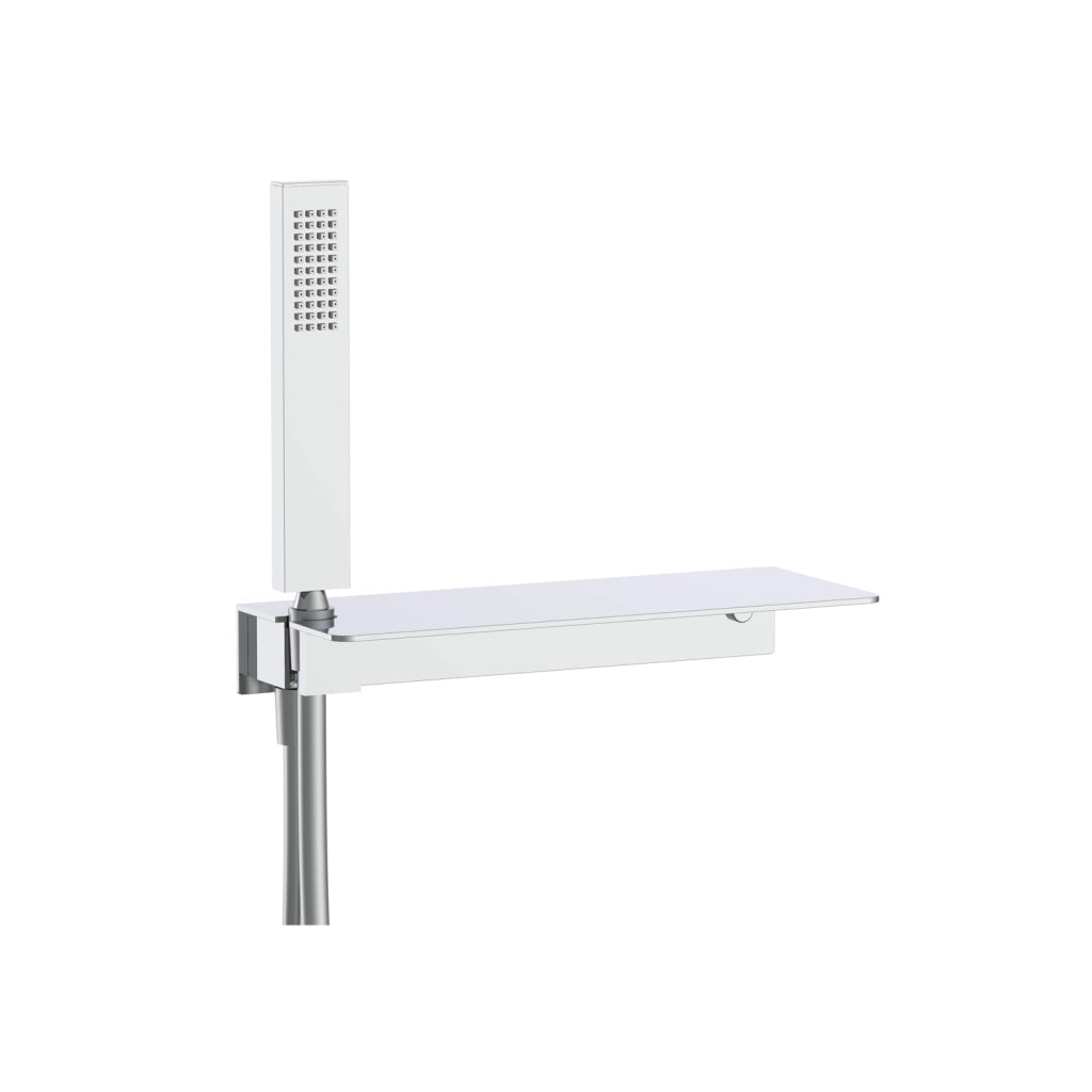Kit doccia squadrato in ottone cromato con mensola, presa acqua e flessibile da 150 cm