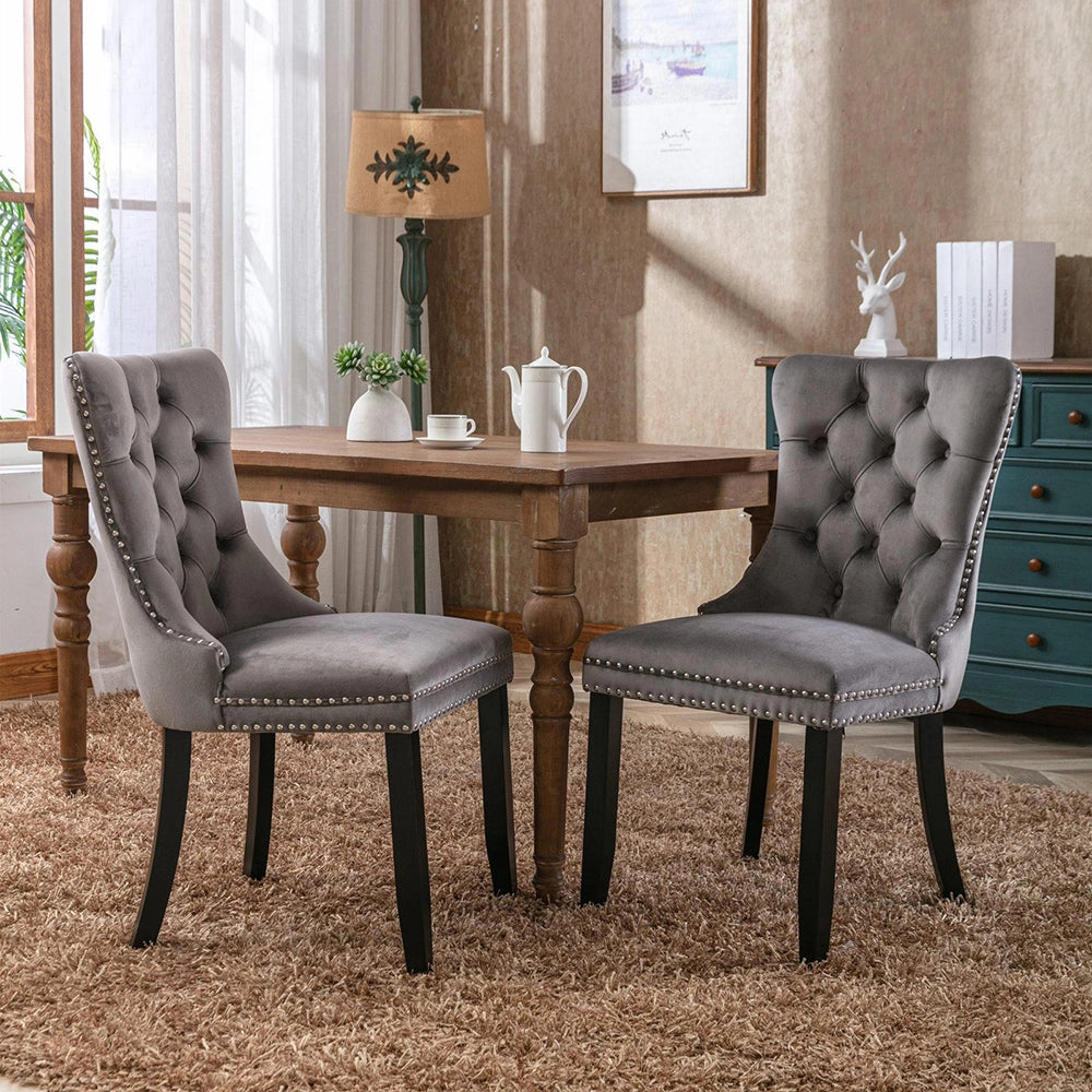 Set 2 sedie Nikki - Xylo - velluto grigio gambe legno capitonné