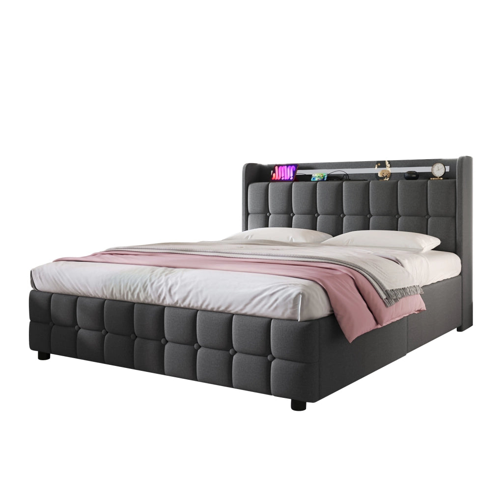 letto imbottito legno grigio 160x200 cm