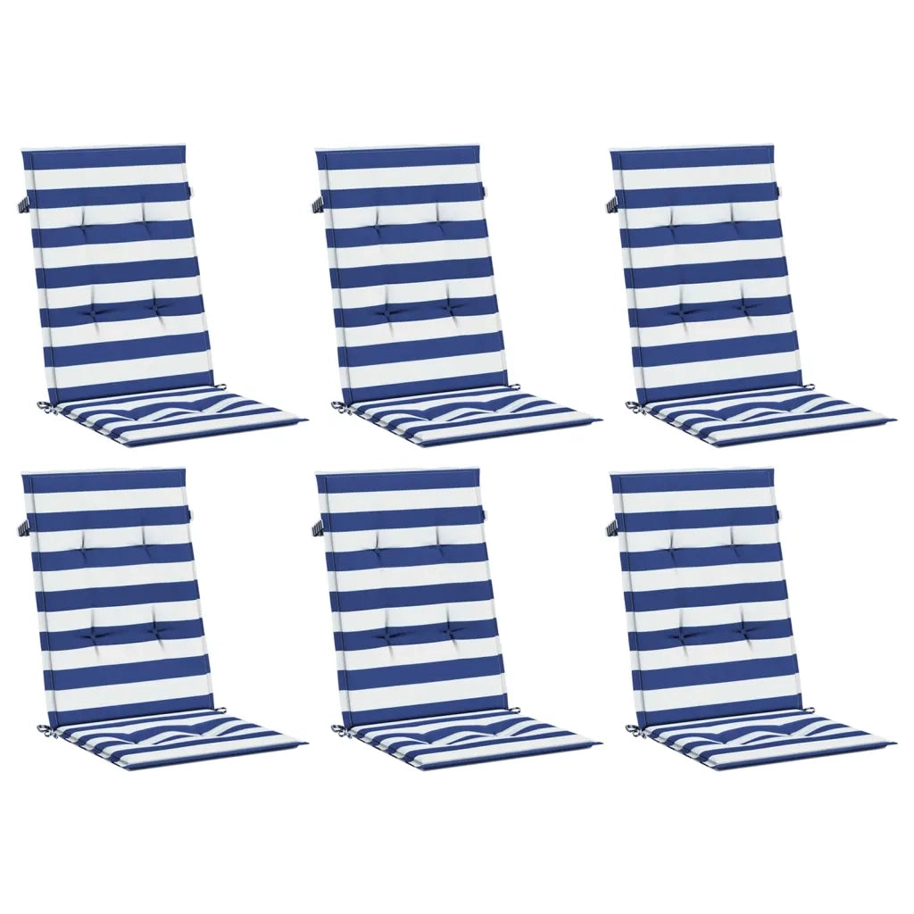 Cuscini Sedia Schienale Alto 6 pz Strisce Bianche e Blu Tessuto 361255