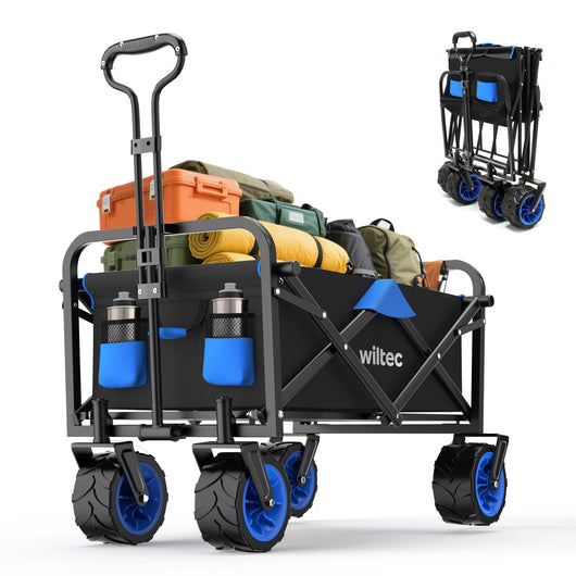 Carretto a mano pieghevole, max 100 kg, tessuto impermeabile nero-blu, carrello