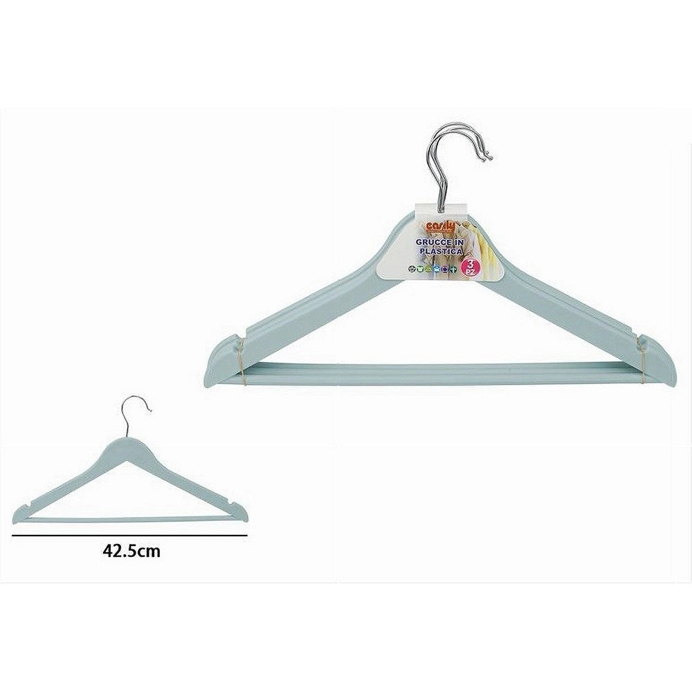 Trade Shop - Set 3 Pz Grucce Stampelle Plastica Appendiabiti Vestiti Pantaloni Azzurro 79317 -