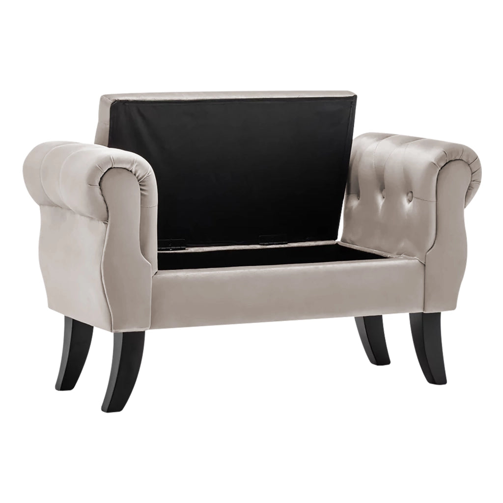 Divanetto In Velluto Panca Contenitore Pouf PortaOggetti Panca Sgabello A Pie Di Letto Cassapanca Ingresso Legno Massello Panchina - Tortora