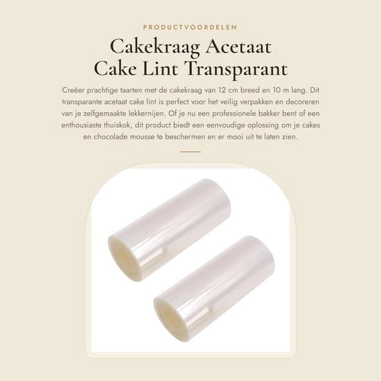 Lint per torta trasparente a 12 cm - Acetato per torta - Lint per torta decorativo - Decorazione per cioccolato e mousse - Sicuro e igienico - 10 m - Rivestimento per torta