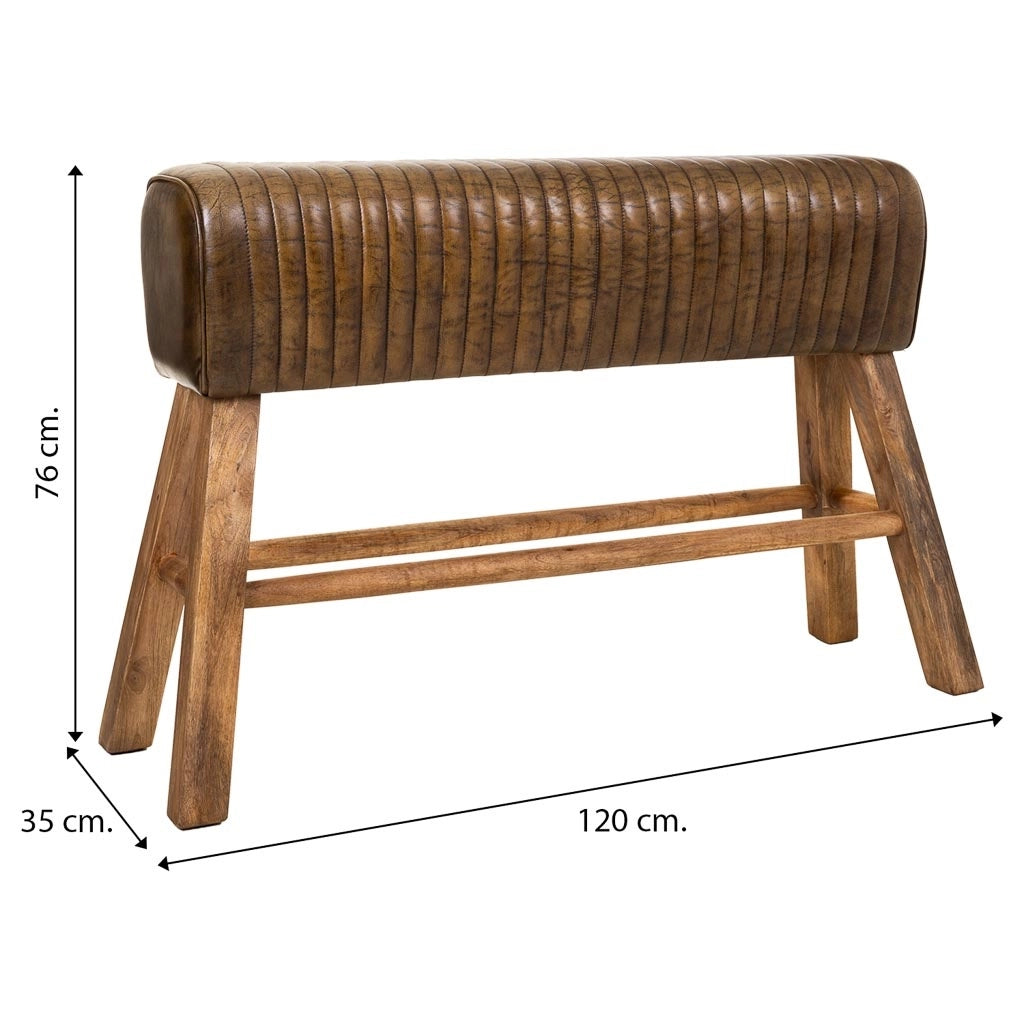 Sgabello in legno e pelle marrone120x35x76h