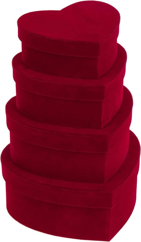 Set di 4 scatole regalo, scatola per torta, scatola di conservazione con coperchio, scatola regalo a forma di cuore, scatola regalo in velluto, scatola per gioielli, scatola regalo, regalo di compleanno, regalo di mamma, rosso
