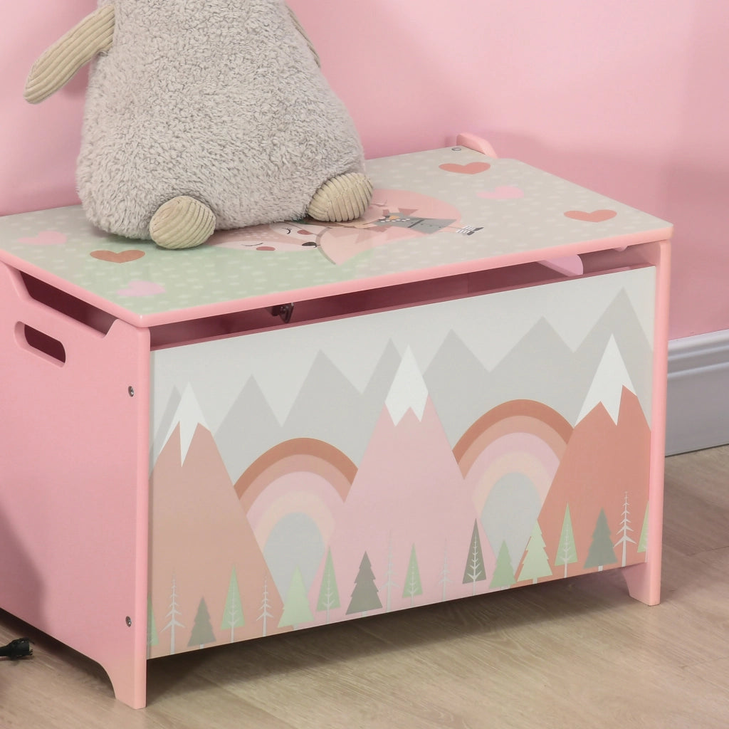 EasyComfort Baule Portagiochi per Bambini con Coperchio e Cerniera di Sicurezza in MDF, 60x37x39cm, Rosa