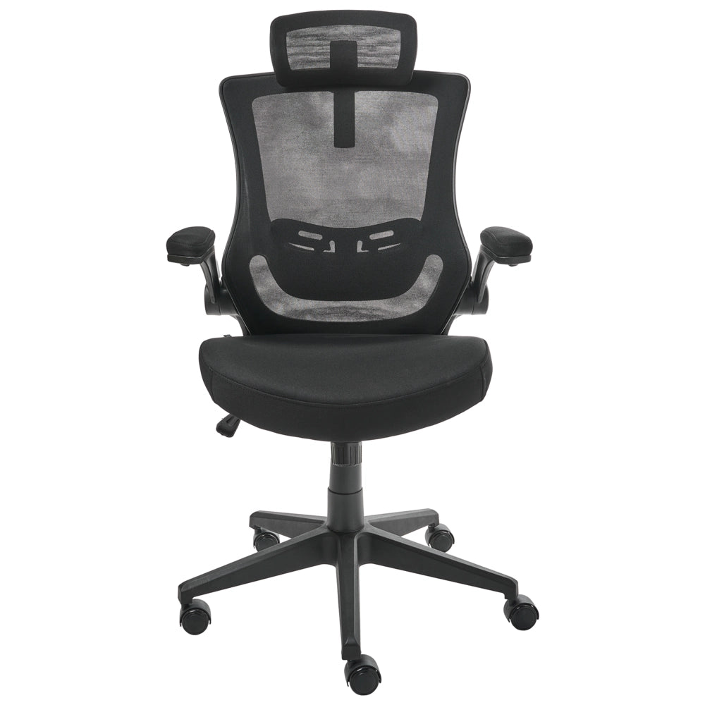Sedia da ufficio professionale con rivestimento in mesh nero Poggiatesta e braccioli regolabili Sedile pneumatico Base girevole