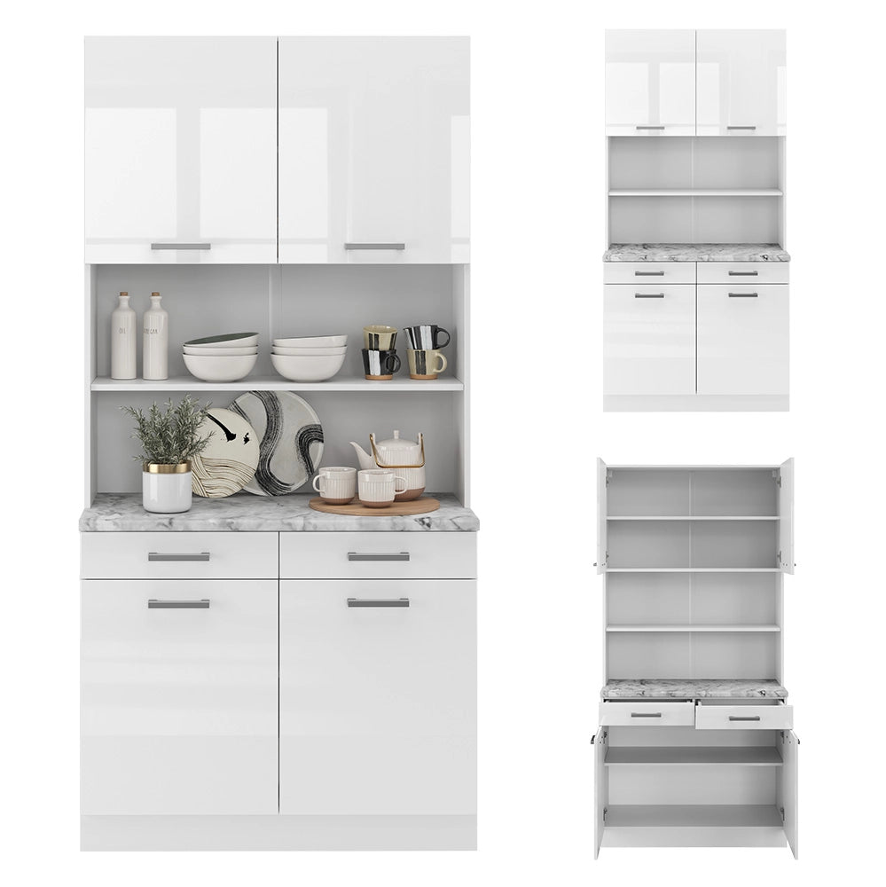 Cucine componibili piccole R-Line Bianco lucido/Bianco 100 cm, PL Marmo Vicco