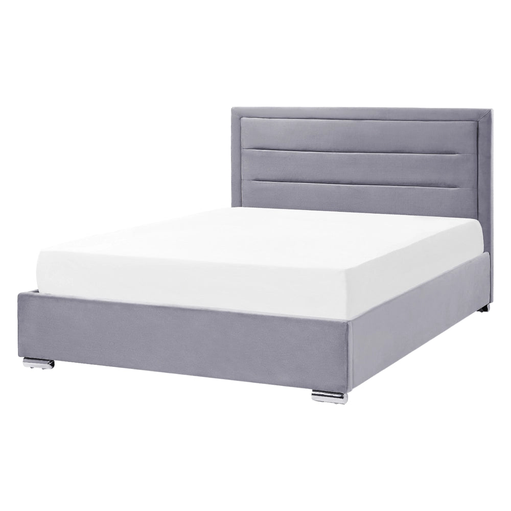 Letto matrimoniale in velluto con contenitore grigio scuro 160 x 200 cm design moderno imbottito con testiera ottomana