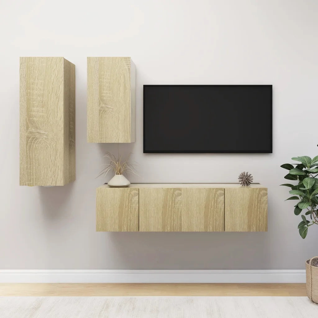 Set di Mobili Porta TV 4 pz Rovere Sonoma in Legno Multistrato 3079046